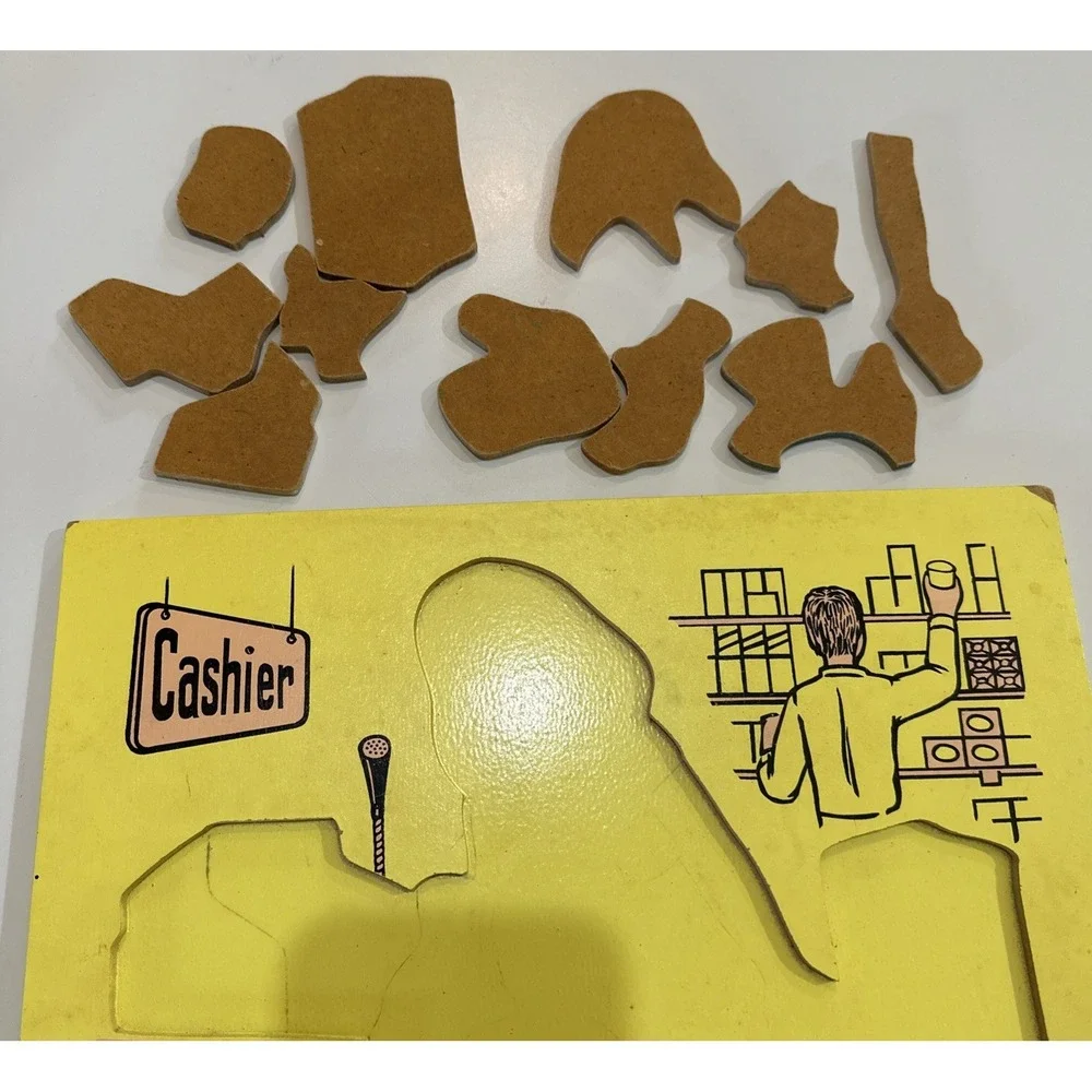 Judy Company Vtg Wooden Puzzle Grocery Cashier 11 pieces J066007 1981 HTF